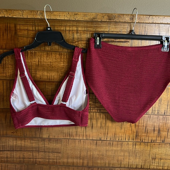 High Waisted Solid Wine Red Bikini Size Medium - Picture 2 of 10